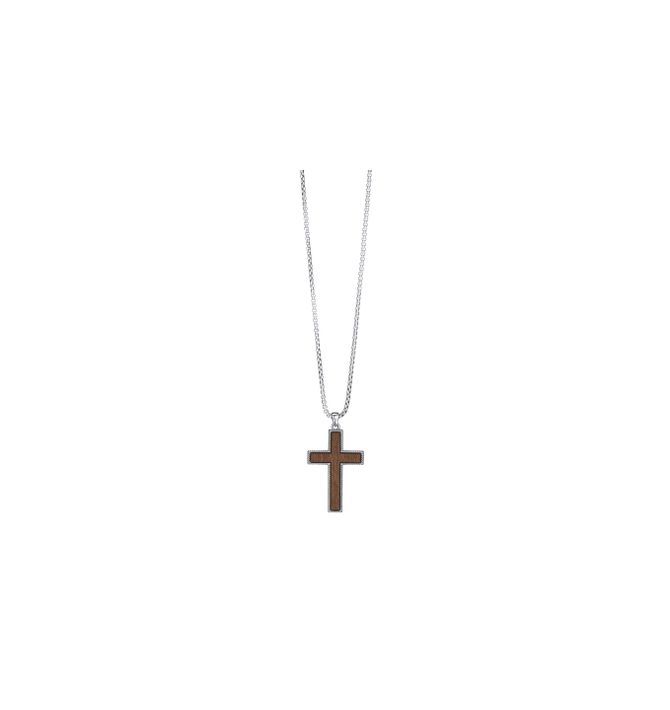 Mens Stainless Steel Wood Cross Necklace